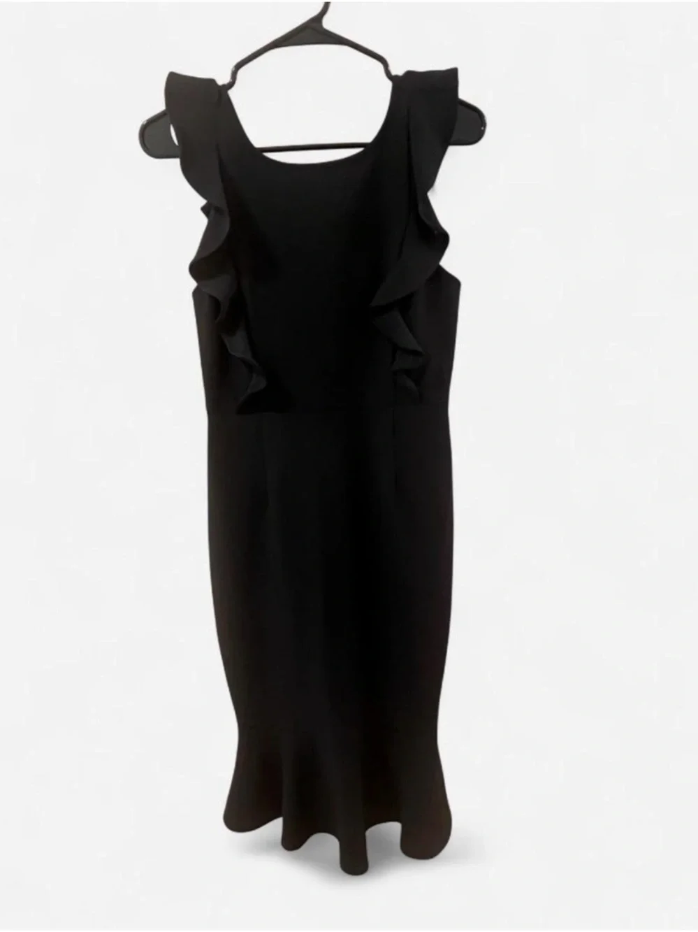 Lulu's Small Black Ruffle-Trim Midi Dress Formal Cocktail Wedding Guest Bodycon - Picture 2 of 8